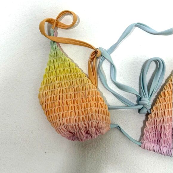 pastel rainbow rouched string bikini - Picture 3 of 8
